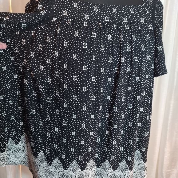 BOOCafe Marrakesh Womens Sz XL Top Black White Boho Flutter Sleeve Shirt NWT $54 - Picture 2 of 10